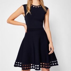 Ted Baker Kathryn Cutout Knit Fit & Flare Dress NAVY sz M